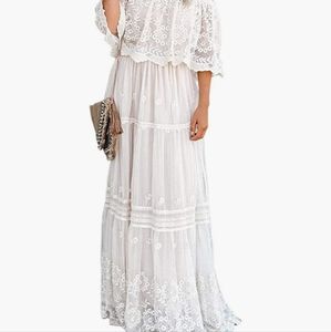 White Ecosunny Women's Floral Lace Boho Maxi Dress